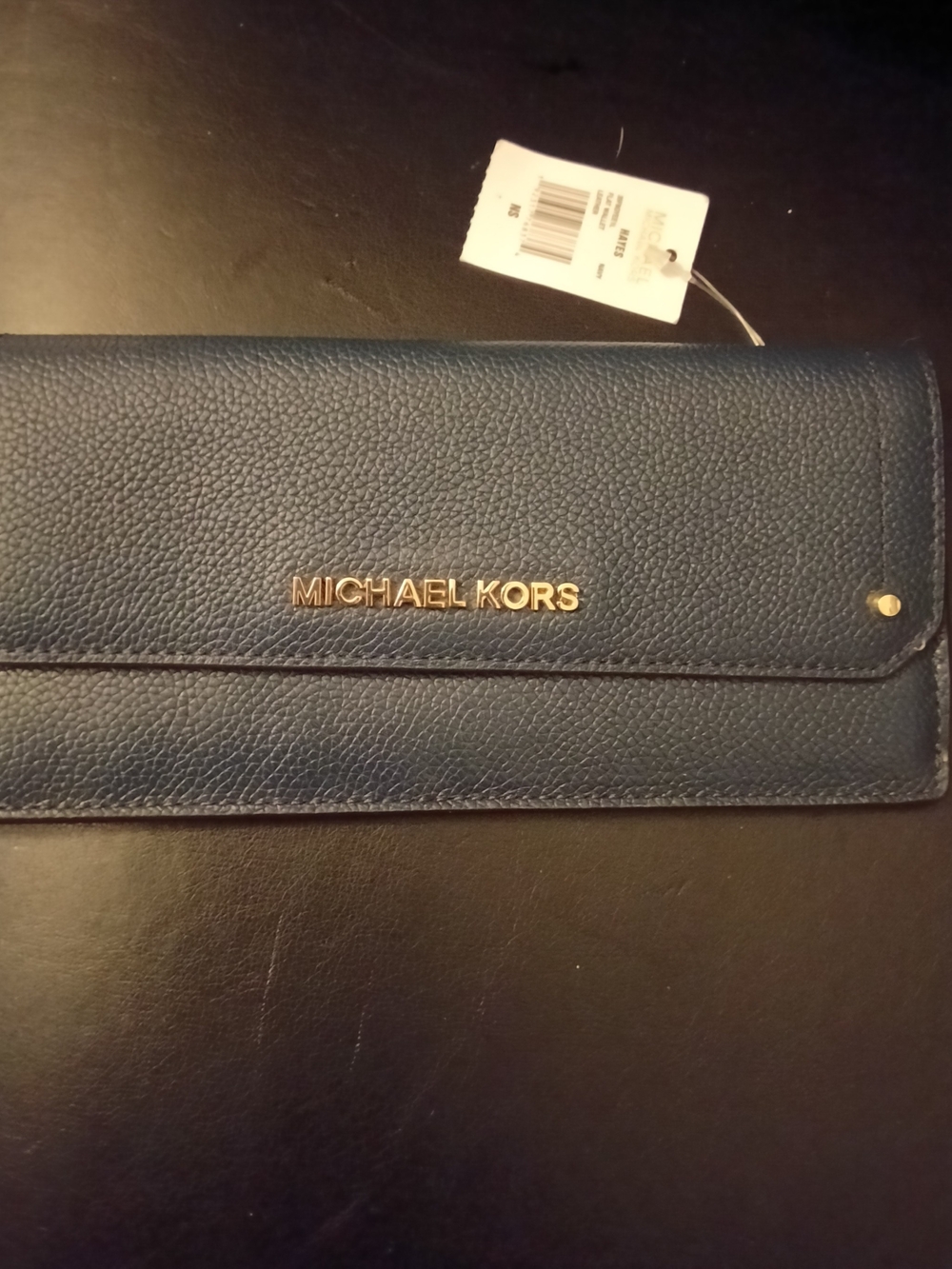 Michael Kors Black Flat Leather Wallet Phone Case with Gold Logo NWT